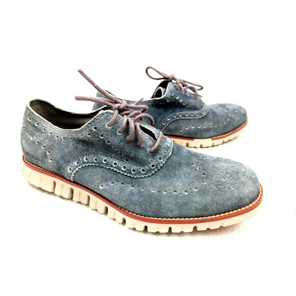 Men’s 8 W Cole Haan Zerogrand Wingtip Oxford Blue Suede Dress Shoe main image 7